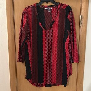 Nygard Peter Nygard Women’s Textured V Neck Tunic Top Blouse Red Black Size 3X
